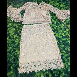 ADIVA Crochet Lace Top and Skirt in Blush, Medium, Great Preowned Condition